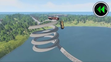 Reverse Trains Crossing Giant Pit vs Impossible Weird Spiral Rail Tracks - BeamNG Drive