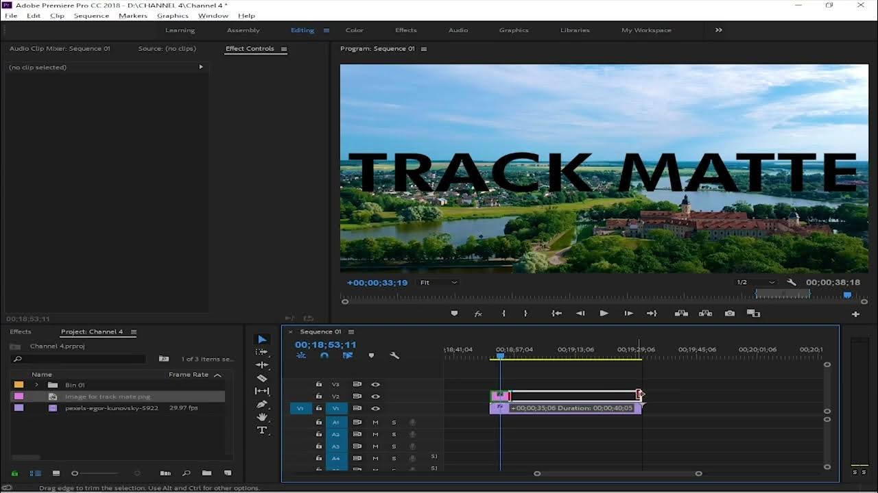 How to use Track matte key in Adobe Premiere Pro tutorial for beginners