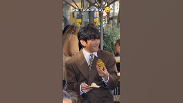 Taehyung enjoying a croissant🥐 after the Celine show. Eating well King 😊#bts #shorts