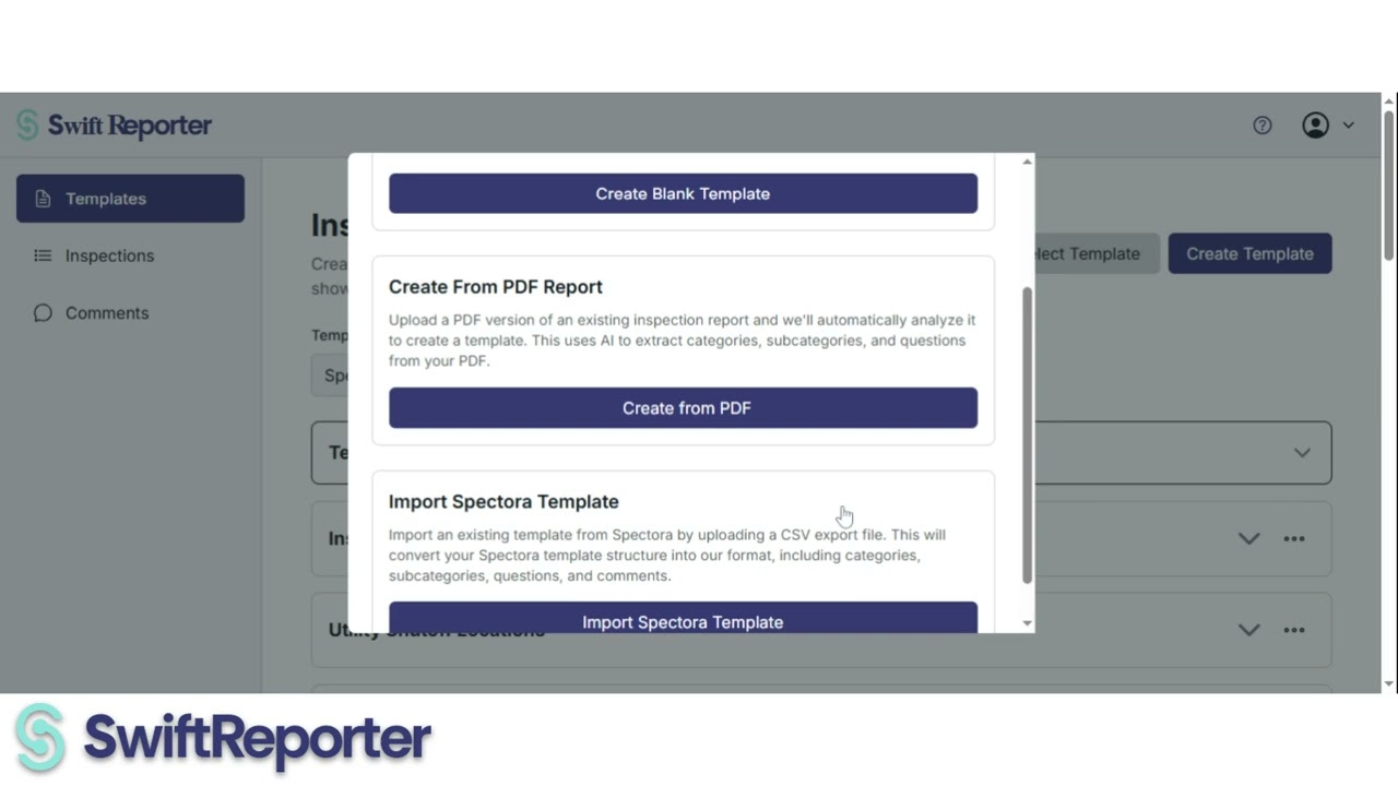 Create Inspection Templates from PDF in SwiftReporter | AI-Powered Template Generation