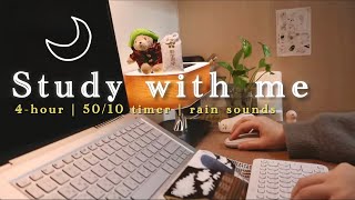 : LIVE Study With Me in Cozy Study Room | 4-hour rain sounds, notetaking 50/10 
