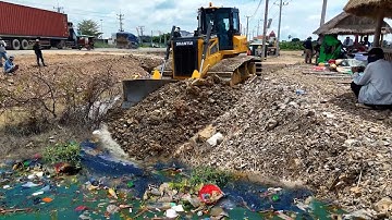 Amazing Update Action! Skill SHANTUI Dozer CH17C3 PRO and Dump Truck 25T Pushing Stone To Deep Canal