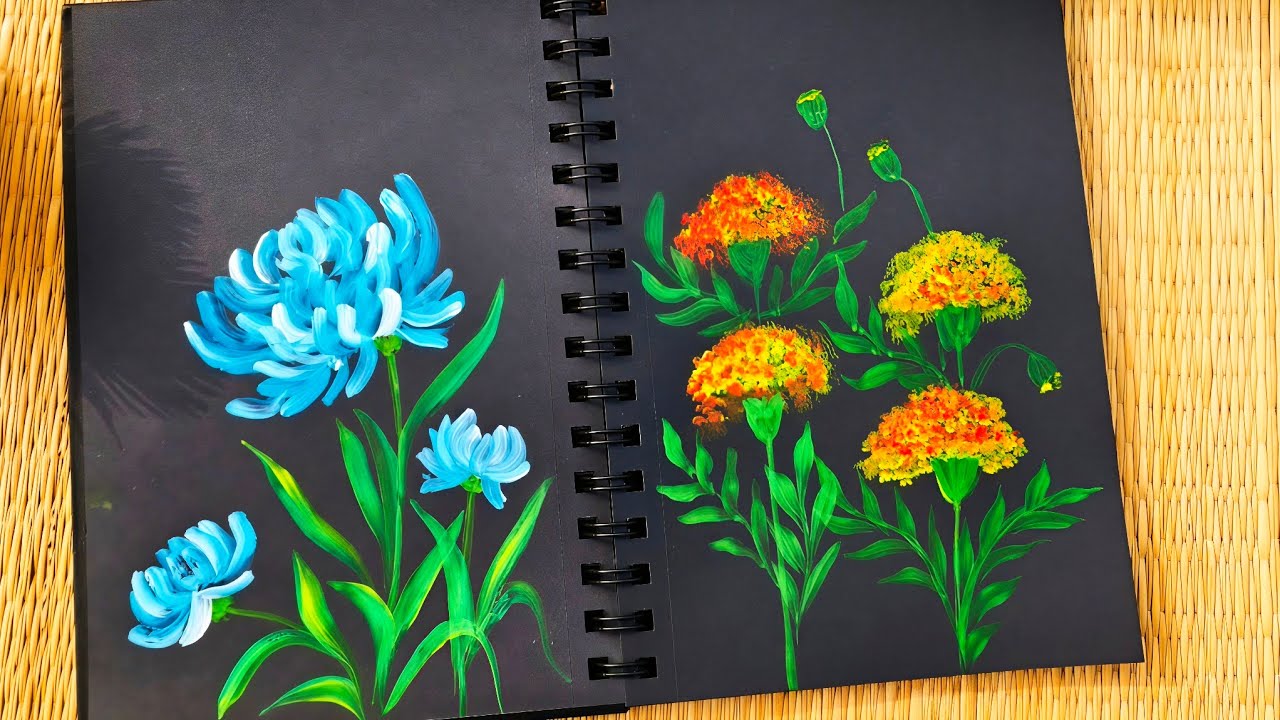 Floral painting with brush only | easy acrylic art | easiest onestroke flower painting