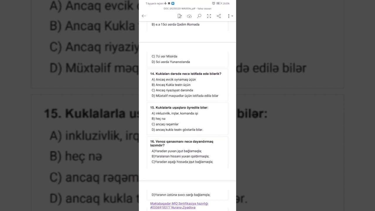 #İşləyən Tərbiyəçi-müəllimlər üçün keçirilən imtahan suallarının izahı.Məktəbəqədər Nuranə Ziyadova