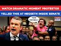 Watch US Senate Hearing Turn Ugly For Hegseth Again As Protester Yells This At Trump Aide's Face