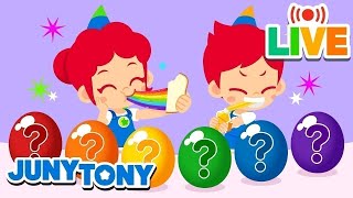 🔴LIVE | Surprise Eggs Song | Colorful Rainbow Desserts | Kids Songs & Nursery Rhymes | JunyTony