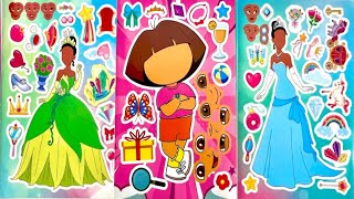 Disney Characters & Dora and friends Tiana Princess | Decorate with sticker book [ToyASMR] asmr #diy