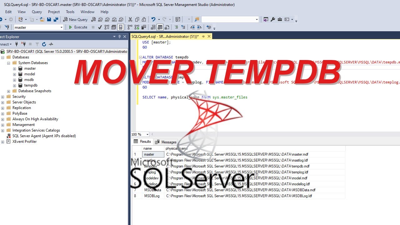 Mover base de datos Tempdb de SQL Server #sqlserver - YouTube