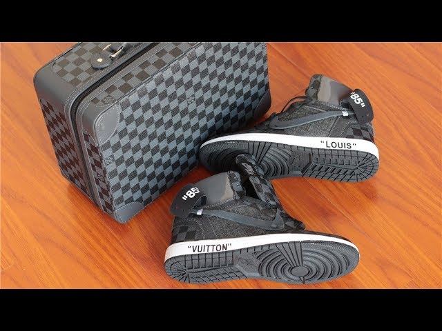 Jordan 1 OFF-LOUIS Louis Vuitton x Nike Air with suitcase Customs.  Unboxing, Review and UV inspect 