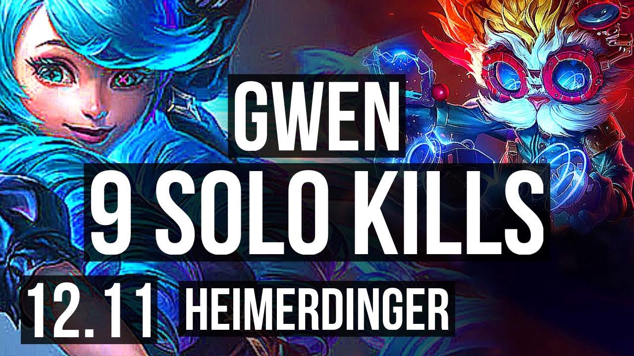 GWEN vs HEIMER (TOP) | 9 solo kills, 19/3/5, Legendary, 400+ games | KR Diamond | 12.11