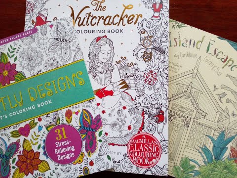 Colouring book flip. 'THE NUTCRACKER', 'ISLAND ESCAPE', 'BUTTERFLY DESIGNS'. Adult colouring books. Colouring book flip. 'THE NUTCRACKER', 'ISLAND ESCAPE', 'BUTTERFLY DESIGNS'. Adult colouring books.