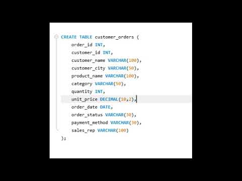 SQL Practice for Beginners  Create Customer Orders Table & Insert Data  SQL Tutorial.