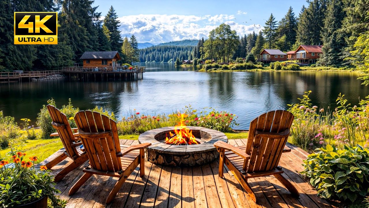 Springtime Lake Serene Springtime Lake Vibes: Cozy Campfire Sounds and Nature's ...