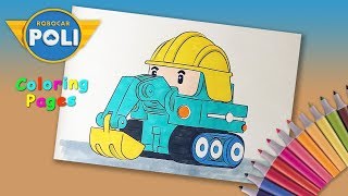 Coloring Excavator Poke. Robocar Poli Coloring Pages for kids.  Robocar Poli and his friends. screenshot 3