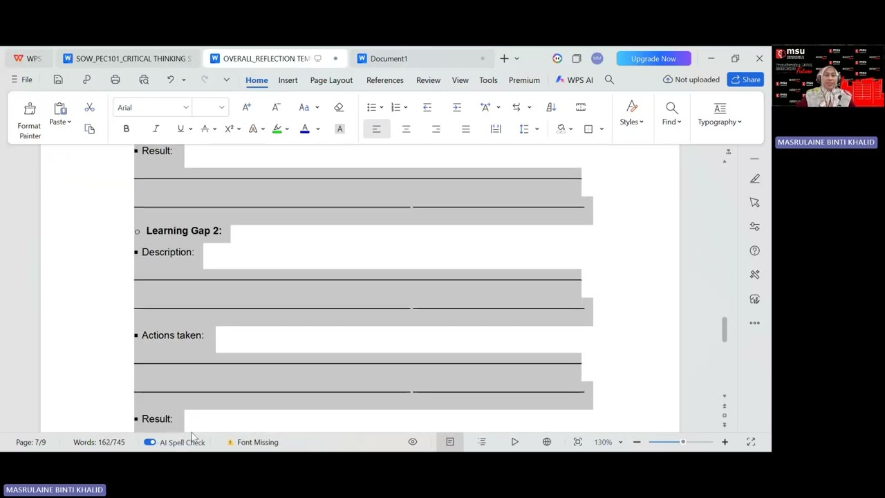PEC101 CRITICAL THINKING BRIEFING OF OVERALL REFLECTION