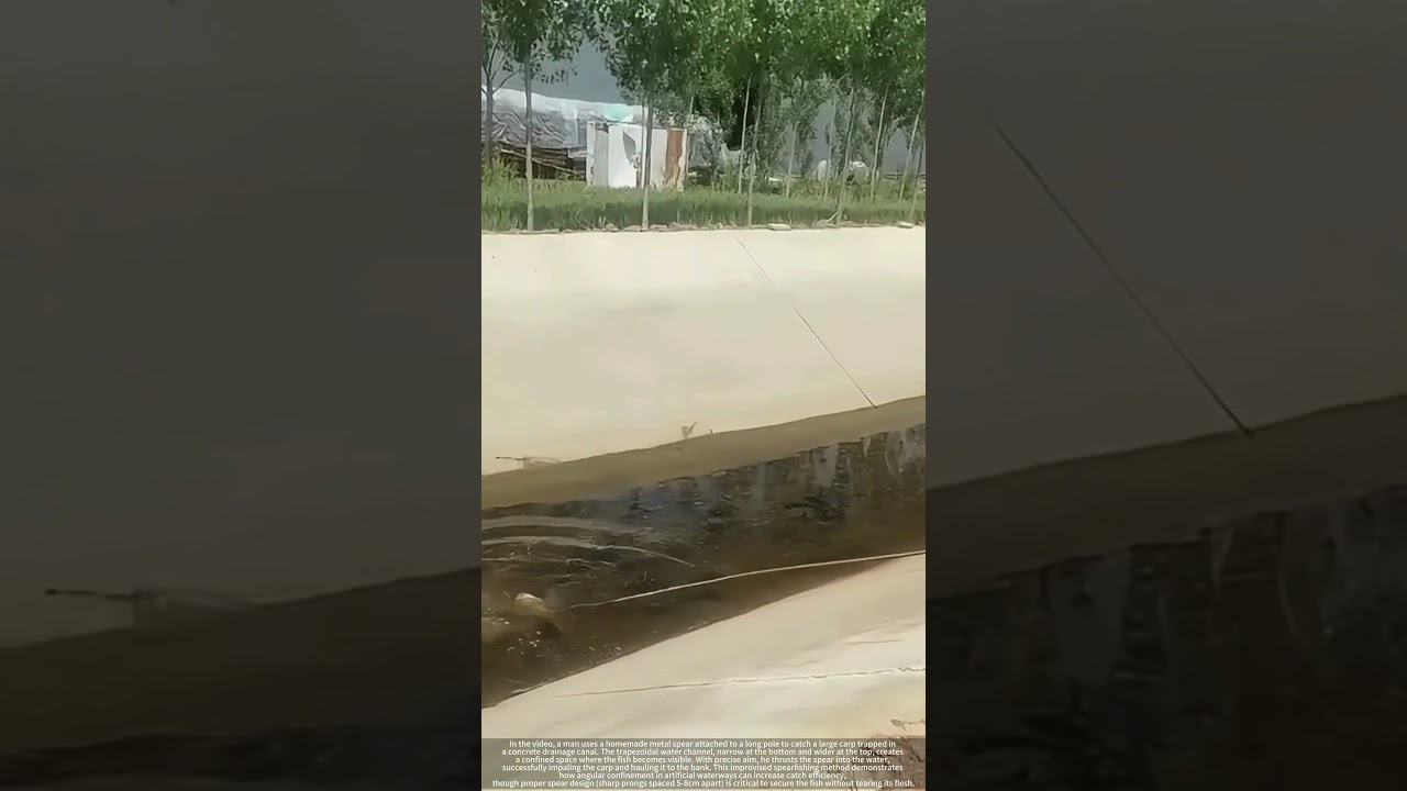 Concrete Canal Fishing Hack : Spear Catches Giant Carp in Narrow Drainage