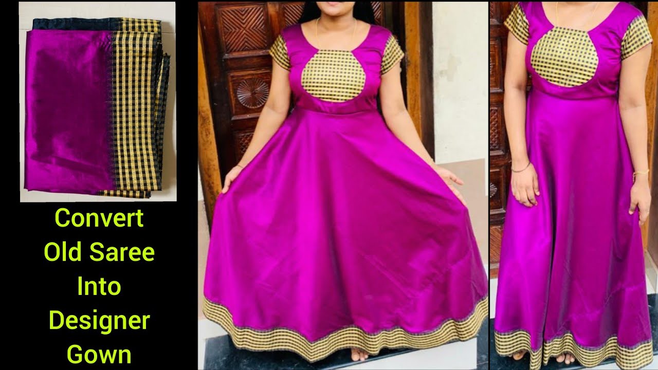 Convert Old Saree Into Designer Gown || Half Circle Umbrella Floral ...