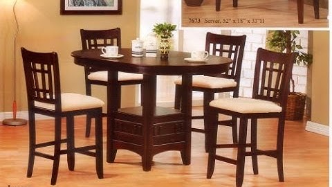 5pc Bar Table Stool Set Dark Brown Cherry Finish
