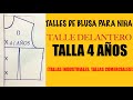 TALLE DELANTERO 4 AÑOS PARA NIÑA, TALLAS INDUSTRIALES