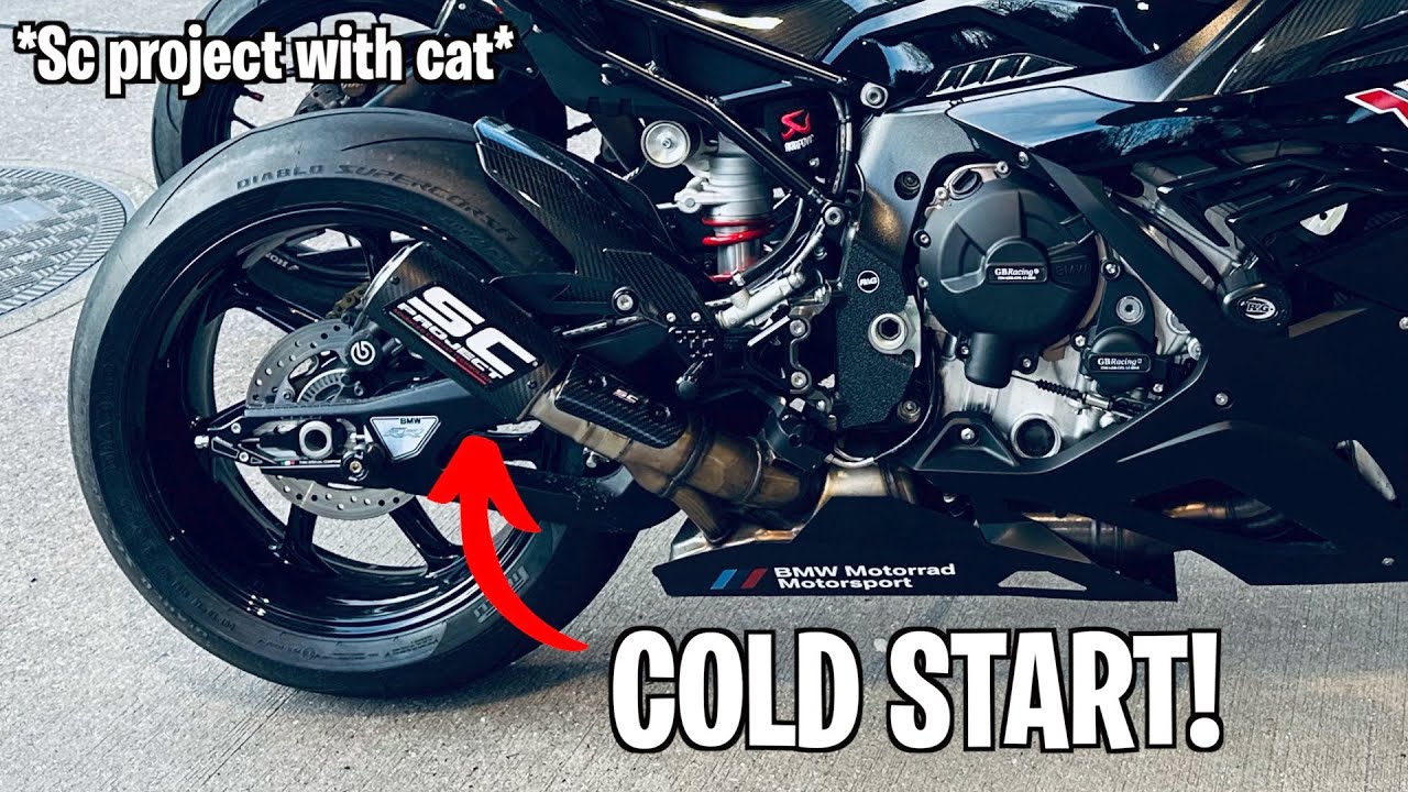 BMW S1000RR COLD START WITH SC PROJECT EXHAUST AND CAT! *RAIN MODE