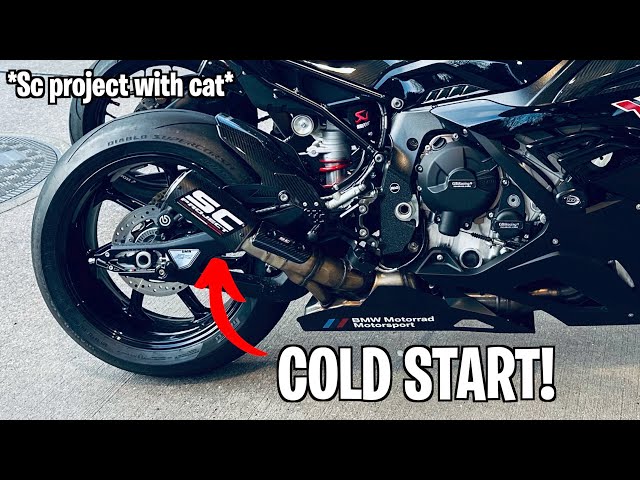 BMW S1000RR COLD START WITH SC PROJECT EXHAUST AND CAT! *RAIN MODE