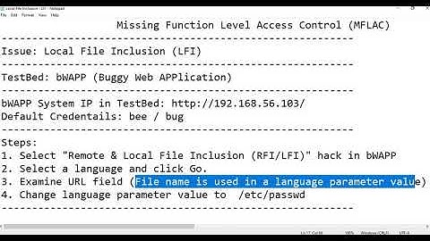bWAPP - Broken Access Control- Local File Inclusion (LFI) - BAC - MFLAC