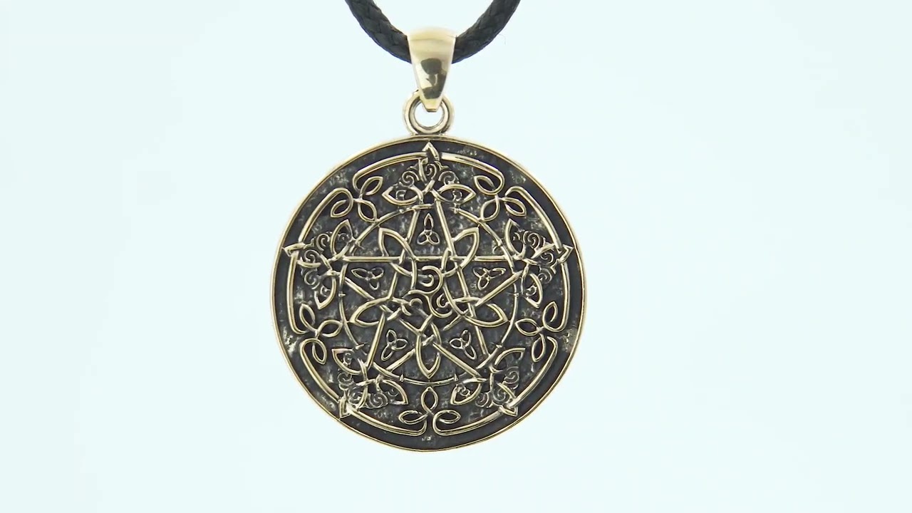 Pentagram Necklace with Wicca Ornament Bronze Handmade Jewelry
