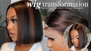 BEST SILK PRESS STYLE ON YAKI HAIR! Highlight Blunt Cut Bob! Professional LOOK ft. Myfirstwig