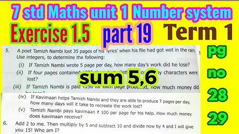 7th std Maths-Unit 1 Numbers system -Exercise 1.5(sum 5,6)pg no 28,29- Part 19- Term 1-New syllabus