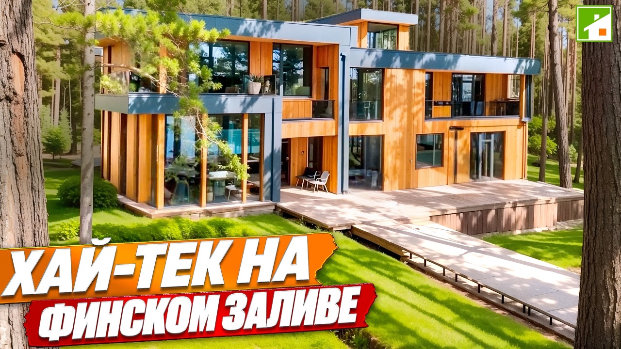 Шикарный дом в сосновом лесу на берегу Финского залива. Терраса на ...