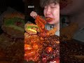 Eating spicy dinner quietly | Spicy korean dinner, meatballs, hamburger, sausages and skewers