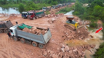 Ep13- Impressive Operation Land Reclamation In Lake Use Mountain Rocks Stone, Bulldozer Push Rocks