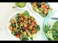 Roasted veggie salad with avocado dressing
