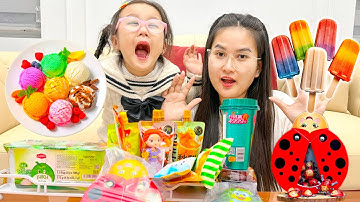 Changcady review các loại đồ ăn vặt siêu thị: kem vị hoa quả, nước thạch màu sắc, kẹo socola con vật