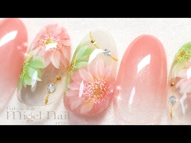 ガーベラ♡フラワーネイルアート (Gerbera flower nailart)