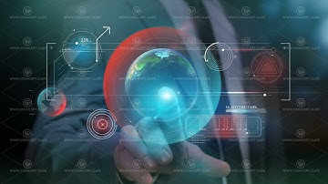 Augmented reality infographics with the planet in the center.