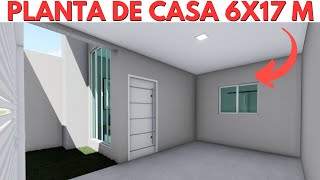 PLANTA DE CASA 6X17 METROS COM 2 QUARTOS (1 SUÍTE)!