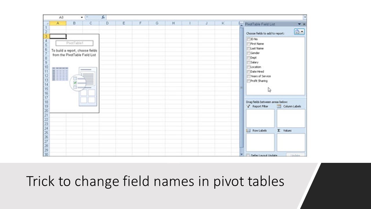 Trick To Change Field Names In Pivot Tables Youtube