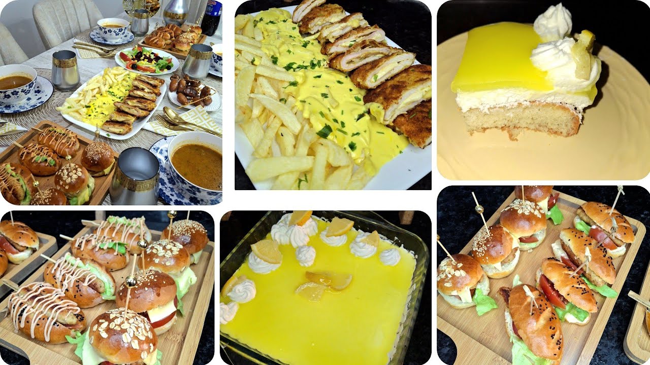 طاولة اليوم الثامن8رمضان❤تيراميسو الليمون/زوج مملحات بعجينة واحدة/ميني برغر/ميني سوندويش/سكالوب باني