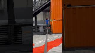 Boy jumps from platform onto tight rope and lands on sensitive area at Sky Zone Trampoline Park