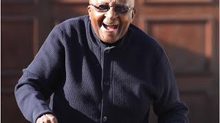 A jovial Desmond Tutu casts his vote at home