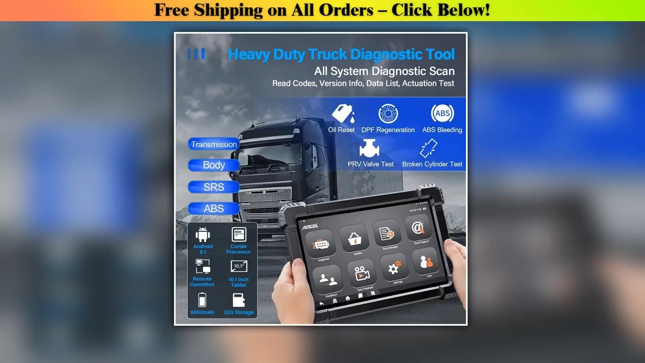 2025 Ancel X7 HD 24V 12V Diesel Heavy Duty Truck Scanner ECU Coding All System Oil Reset