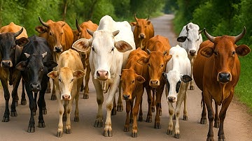 Aktivitas Sapi Lembu kampung Berkeliling Menuju ladang, Suara Sapi Moo, Sapi Lucu Beramai ramai