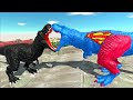 SUPERMAN T-REX vs DARK T-REX, HULK, SPIDERMAN, VENOM, IRONMAN SUPERHERO DEATH CLIMB