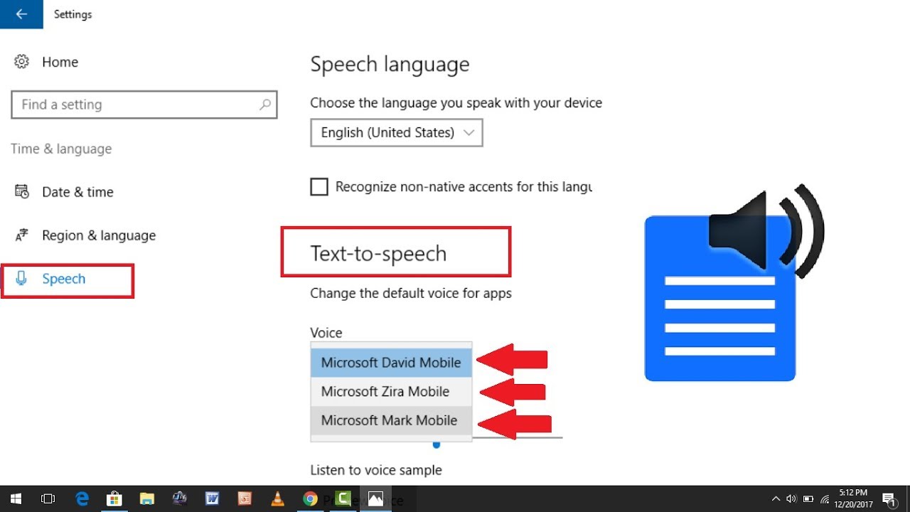 how to get more text to speech voices windows 10