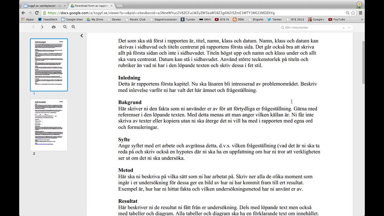 Kommentarer till Rapportmall YouTube