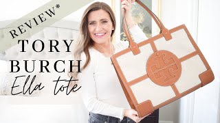 Tory Burch Ella Canvas Tall Tote Bag in Natural/Tory Navy