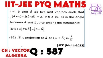 Let a and b be two unit vectors such that |(a+b)+2(a×b)|=2. If θ∈(0,π) is the angle between a and b,