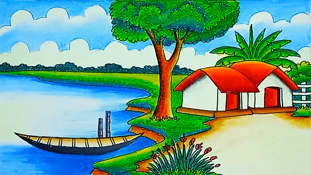 Easy and beautiful landscape painting with red tree __ Pallavi Drawing  Academy _ - video Dailymotion