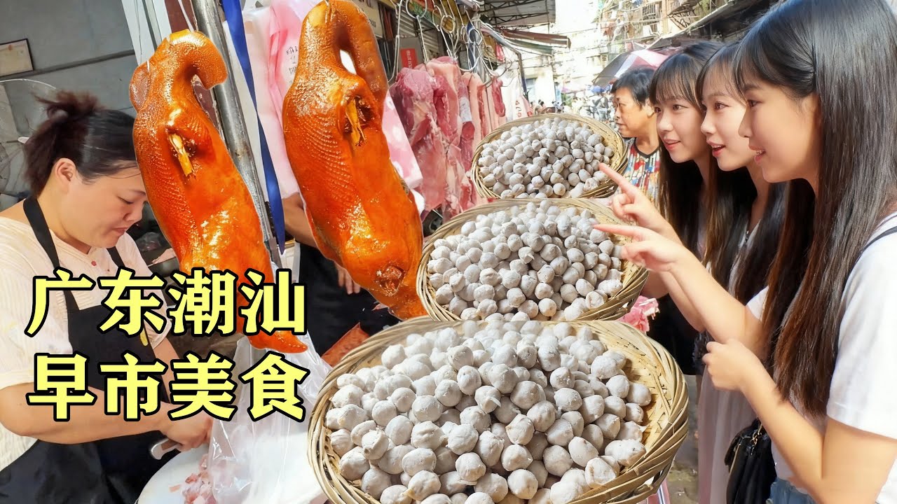 广东潮汕早市美食合集，手打牛肉丸，隆江猪脚饭，卤水狮头鹅，牛肉炒粿条，菜脯咸水粿…各式本土特色美食吃不完！Guangdong cuisine